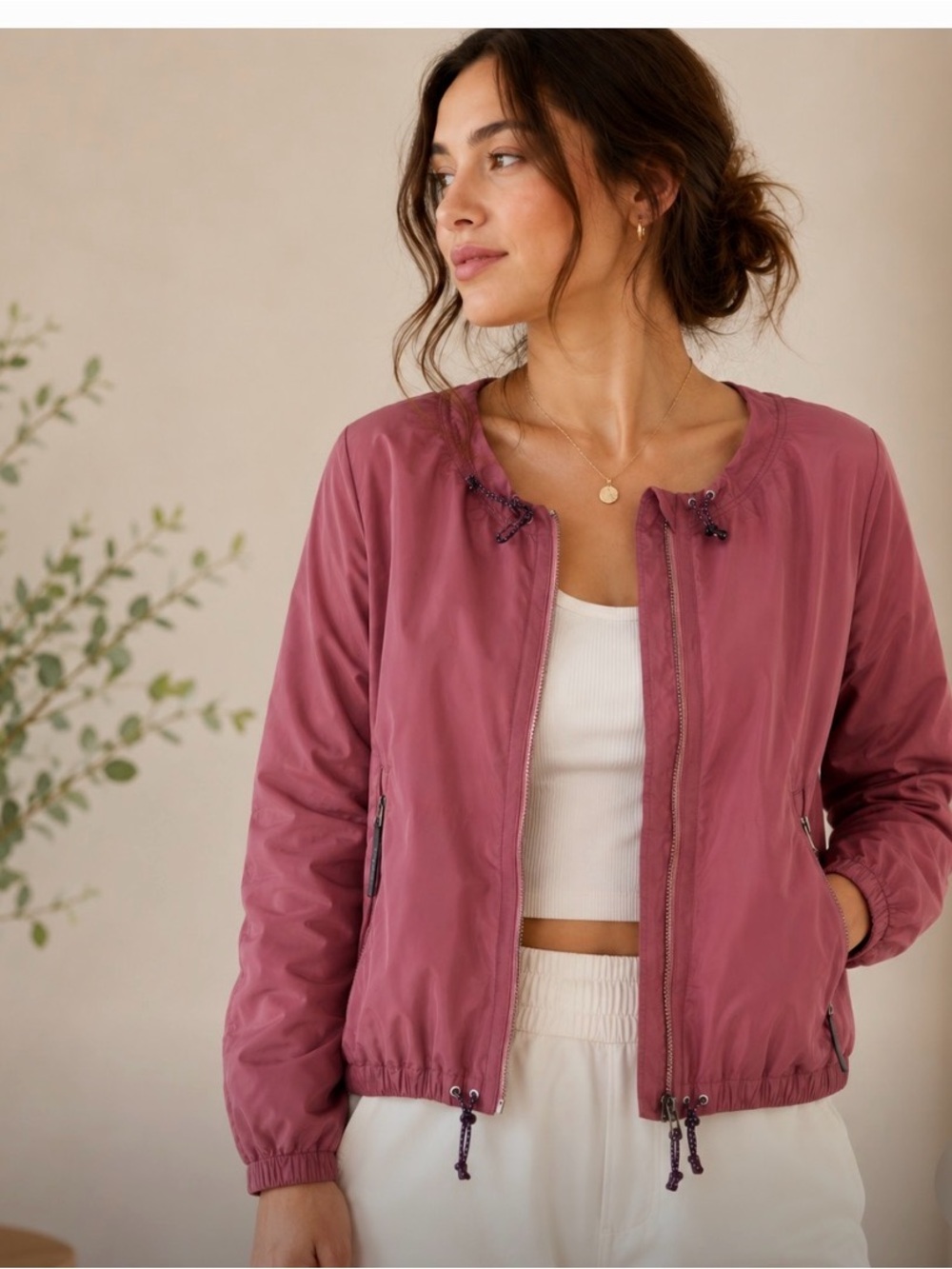 * Athleta Chill Bomber Jacket Medium Mauve Pink Lightweight Zip Front